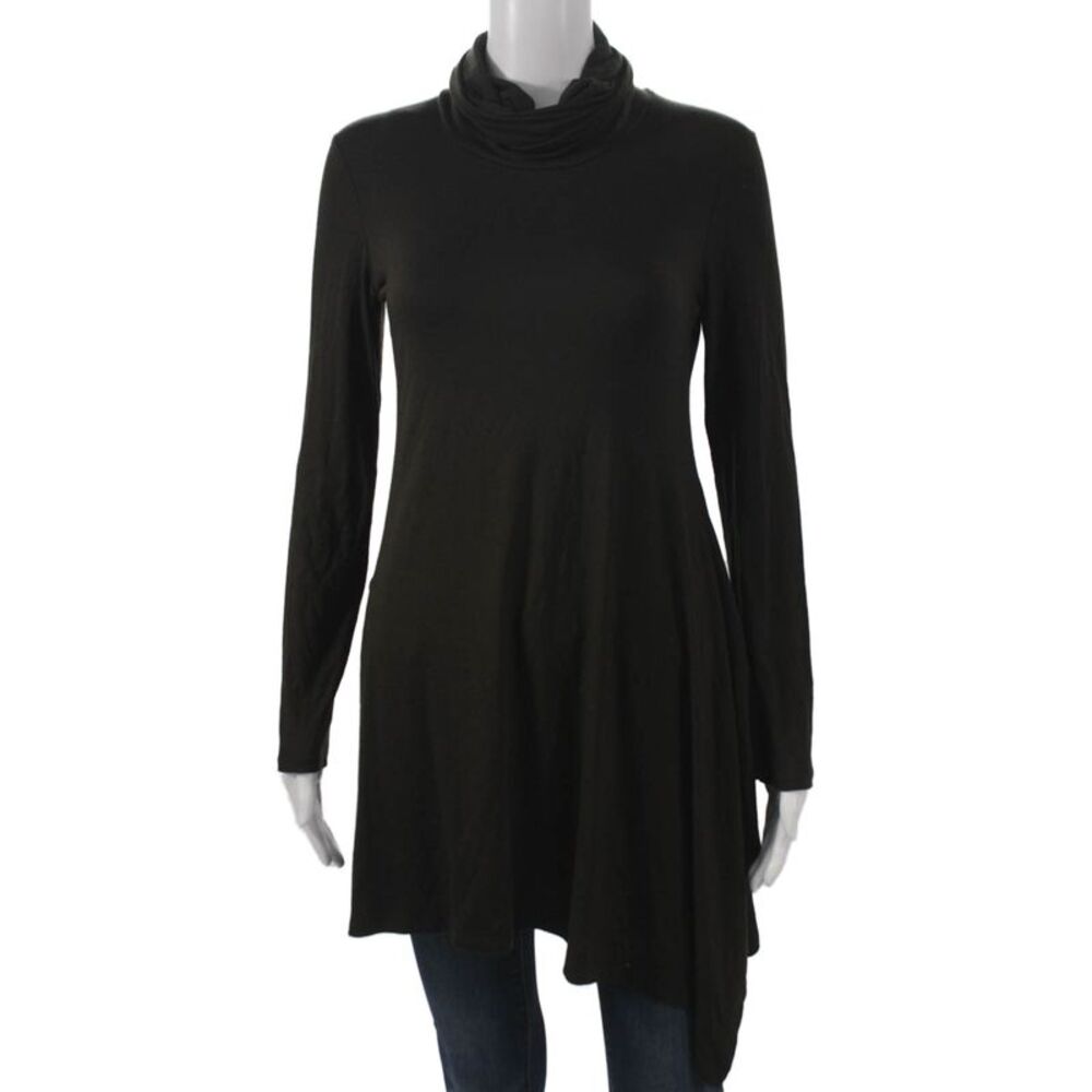 DECA Women Tunic Black Cowl Neck Long Sleeve Viscose Size 1
